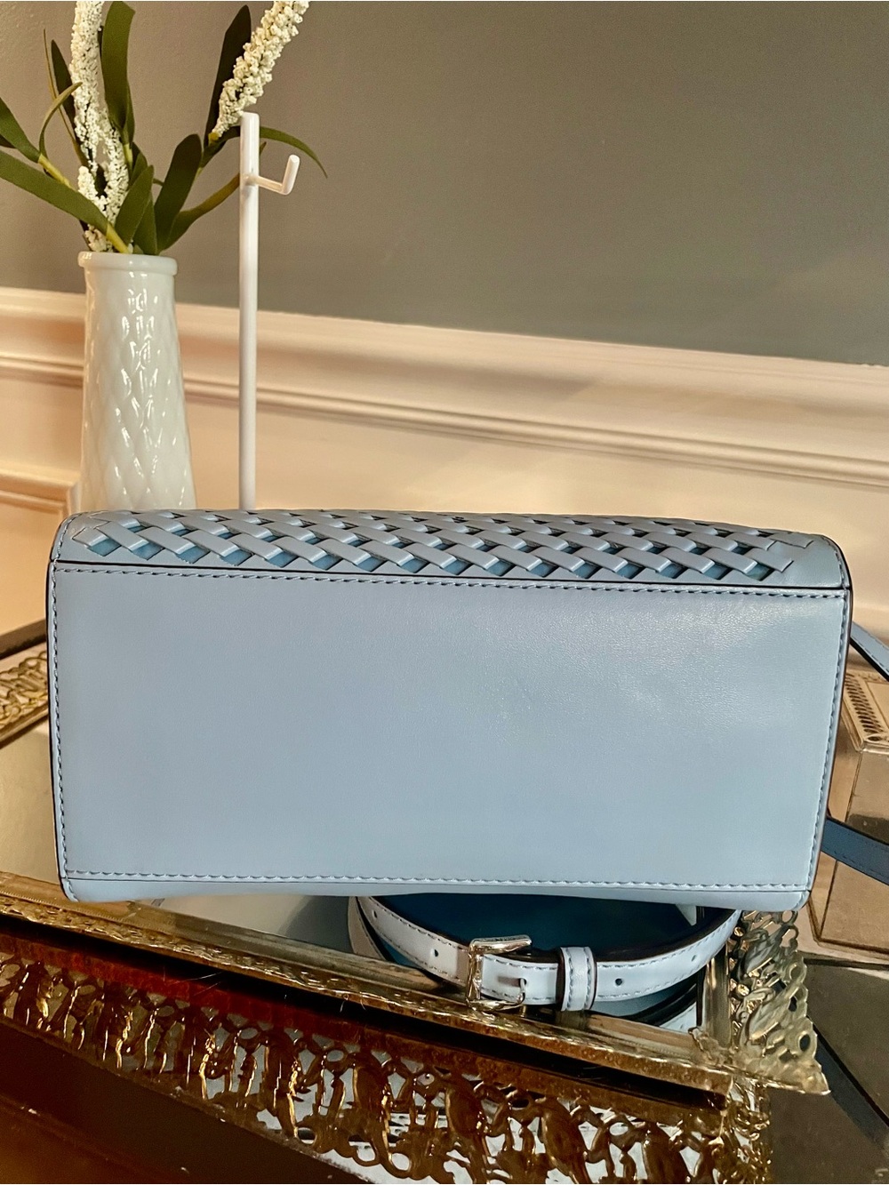 Michael Kors Avril Small Woven Satchel- Blue - Picture 6 of 8